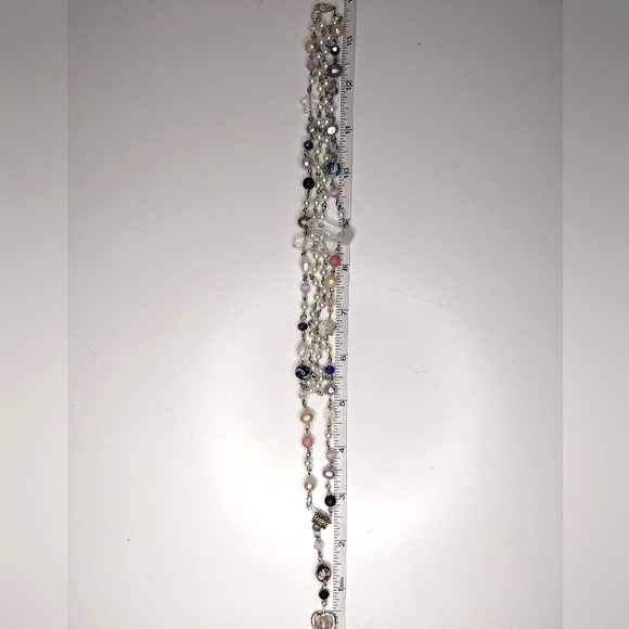 Long freshwater pearl necklace with pink,blue and black beads. Handmade by me. - Picture 5 of 7